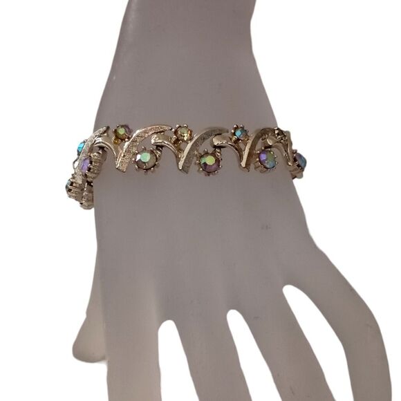 Vintage Aurora Borealis Rhinestone Bracelet Unsigned Arthur Pepper Mode Art MCM. - Picture 12 of 16